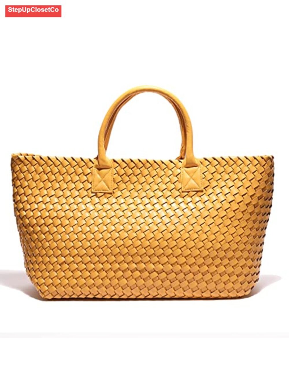 Woven Vegan Leather Tote Bag Large Capacity Shoulder Handbag Travel